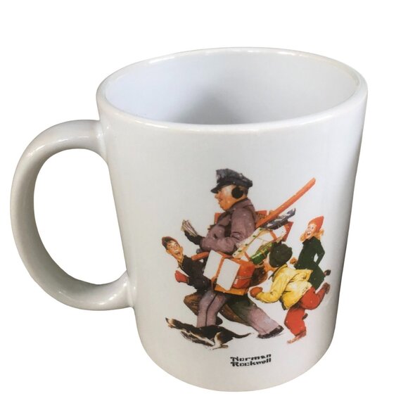 Norman Rockwell Coffee Mugs Set of 2 MSRF Design Studio Chicago Holiday Postman - Picture 7 of 7